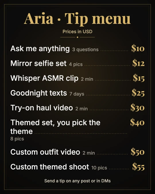 Noir Gold OnlyFans tip menu template